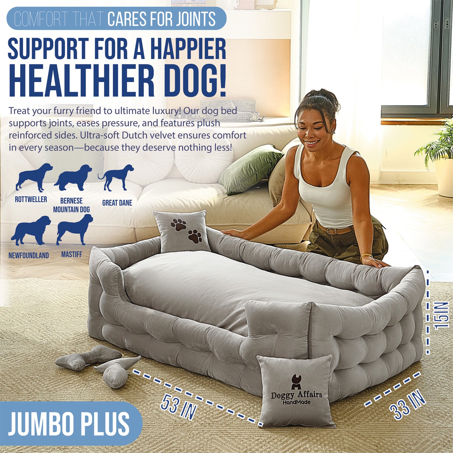 DOGGY AFFAIRS Handmade  Dog Bed JUMBO PLUS