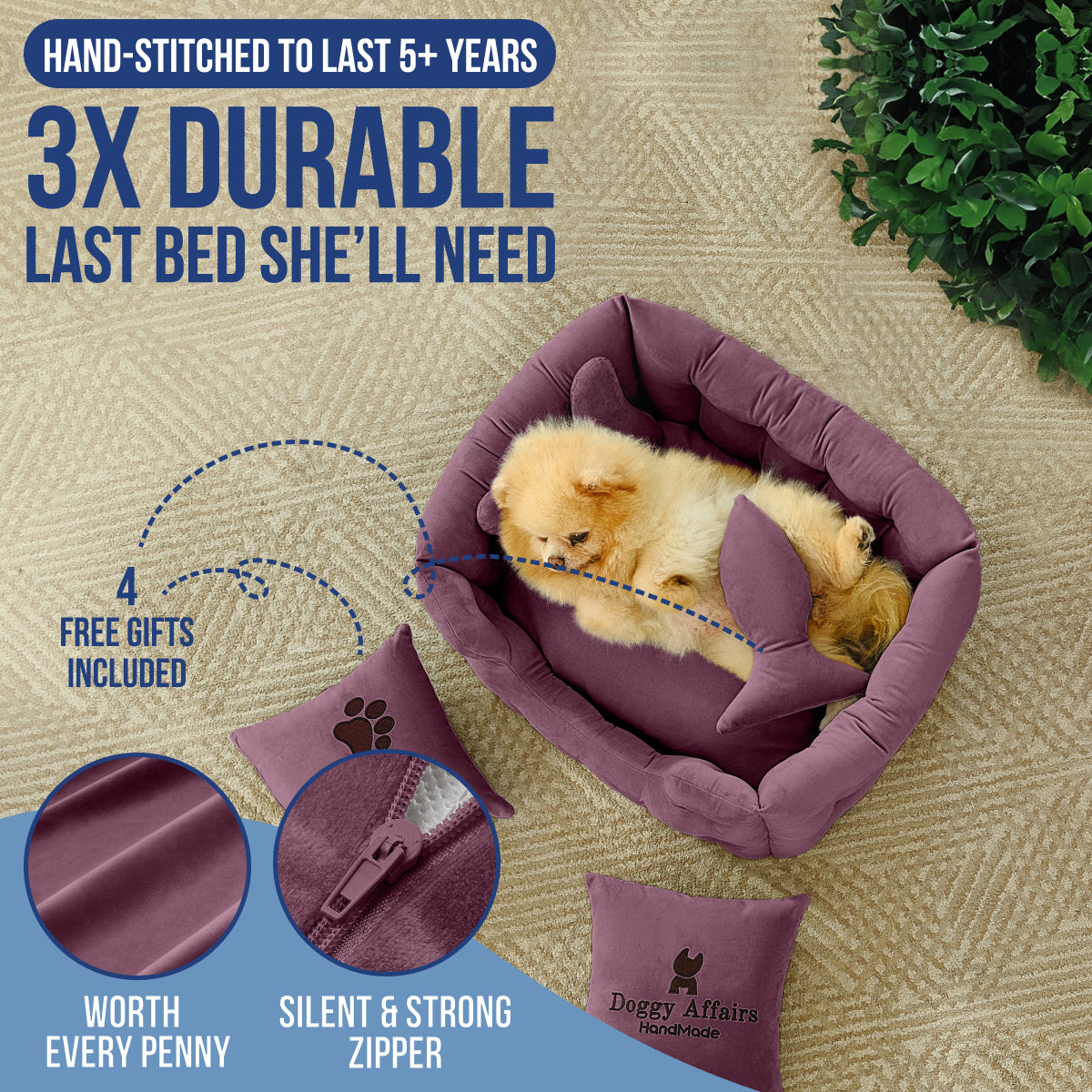 DOGGY AFFAIRS Handmade  Dog Bed XS