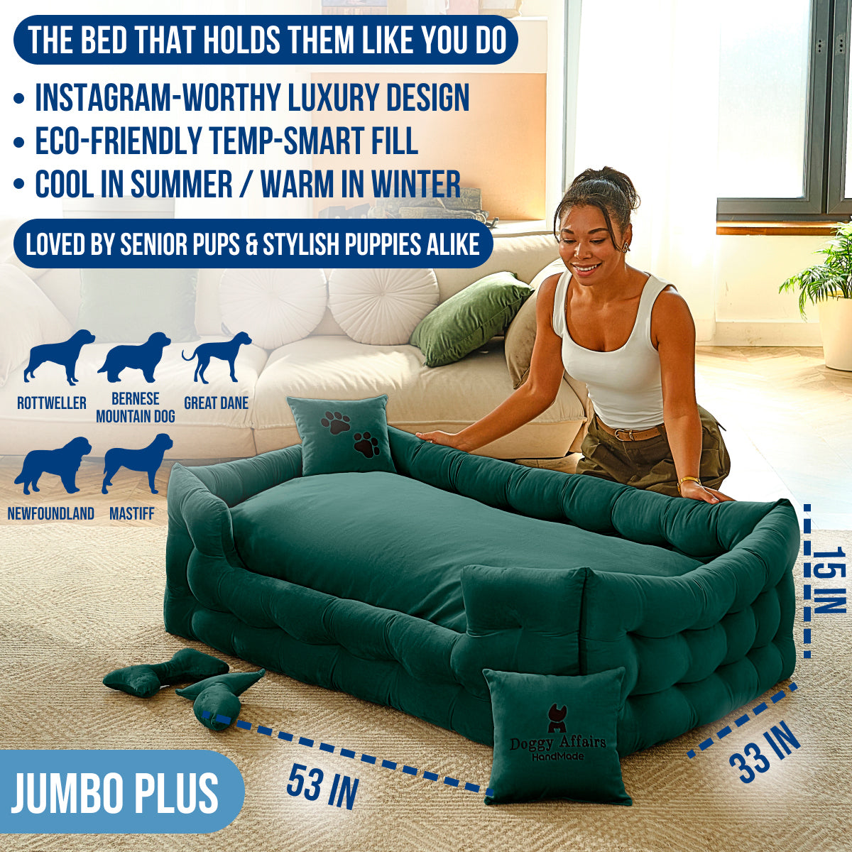 DOGGY AFFAIRS Handmade  Dog Bed JUMBO PLUS