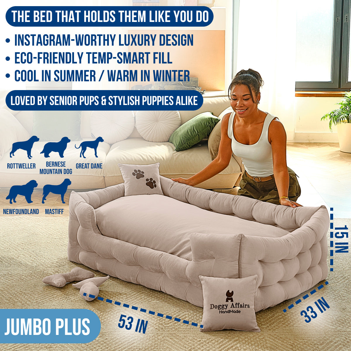 DOGGY AFFAIRS Handmade  Dog Bed JUMBO PLUS